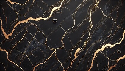 Elegant black marble background with thin metallic gold veins, minimalist luxury aesthetic, seamless design