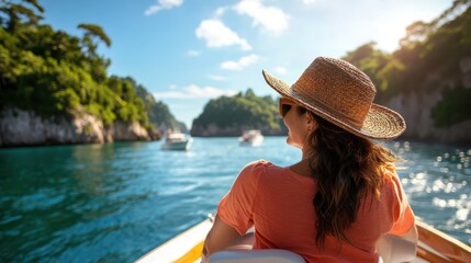 Scenic boat ride through coastal waters with warm sunlight and serene views