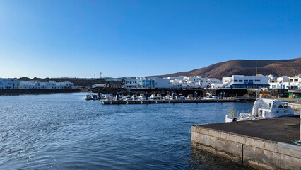 Caleta del Sebo port seen from the sea, La Graciosa Island, Canary islands, Spain