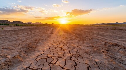 Impact of climate change on a drought-stricken landscape at sunset