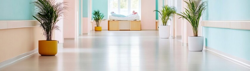 Bright and airy maternity ward with peaceful, pastel-colored decor