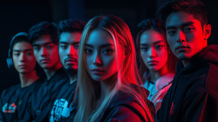 Obraz premium E-sports team photograph, mixed gender and ethnicity.