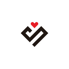 Letter s heart, square geometric symbol simple logo vector