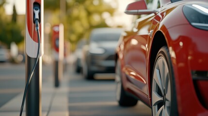 Fototapeta premium Electric vehicle charging station powering a cleaner future in urban landscape