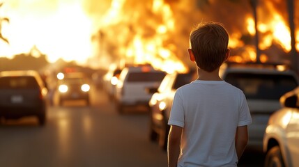 Families prepare to evacuate as flames engulf the surrounding area