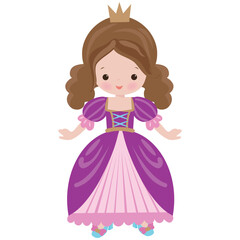 Cute little princess girl  vector cartoon flat style illustration