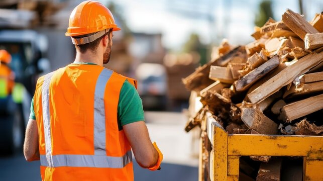 Workers actively manage waste at a bustling recycling center