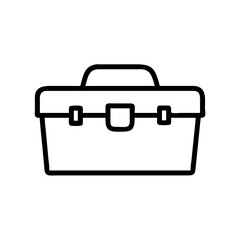 Black and white simple toolbox icon with handle and clasp.