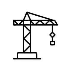 Outline icon of construction crane with hook on white background.