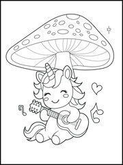 Bold and Easy Printable Unicorn Coloring Page for Kids. Cute, Hand-Drawn, Black and White Coloring Sheet with Cartoon Characters and Simple Doodles