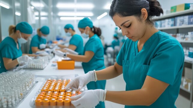 Nurses administering medication efficiently in a clean and organized ward