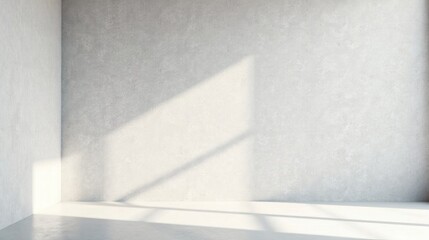 Sunlit Corner of an Empty Room with White Floor and Textured Walls