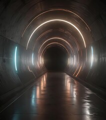 Glowing cylindrical shapes of light zoom past the viewer in a tunnel, cylindrical, tunnel, motion