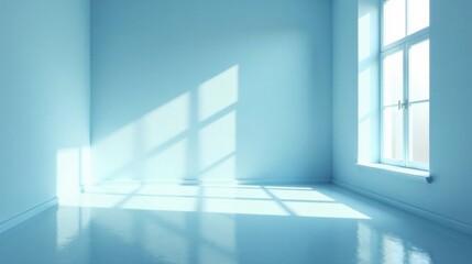 Fototapeta premium Serene Empty Room with Bright Sunlight Streaming Through a Window Illuminating the Polished Floor and Walls