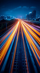 Train and flights, aerial shot of a high-speed train, time lapse