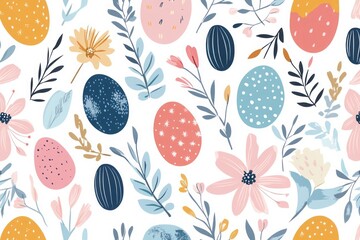 Cute hand drawn easter eggs horizontal seamless pattern, fun easter decoration,