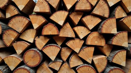 Fototapeta premium A Stack of Beautifully Patterned Wooden Logs, Showing the Intricate Grain and Natural Hues of the Wood, Arranged in an Appealing and Symmetrical Manner