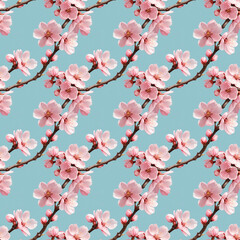 Delicate seamless sakura blossom pattern on a soft blue background