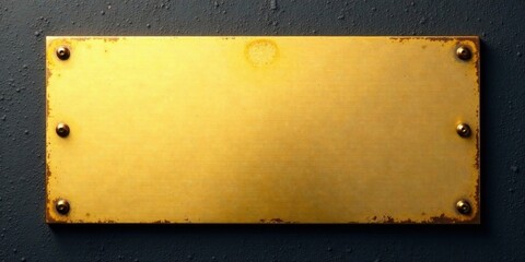 Fototapeta premium A Distressed Gold Rectangular Plate on a Dark Background, Ideal for Text or Design Elements