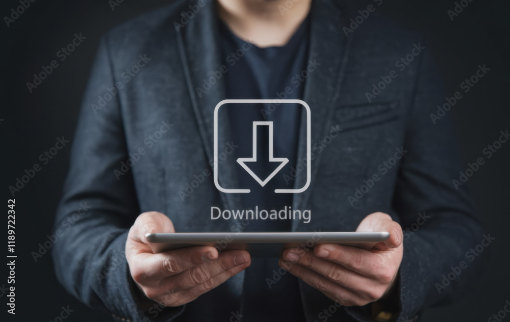 Aufkleber Business professionals engaged in downloading files or installing software on a computer for productivity enhancement