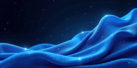 Obraz premium Deep blue fabric draped elegantly, shimmering with subtle highlights against a dark background, creating an image of luxurious texture and flowing movement.