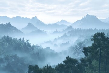 aigenerated foggy mountain landscape