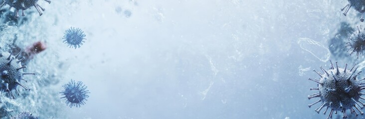 Background image illustrating coronavirus, medical genetics, and bacteriological microorganisms.