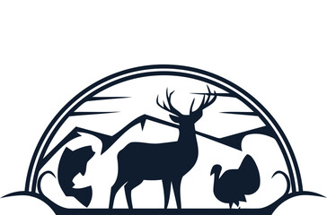 hunting Deer Duck and fish minimalist logo design	