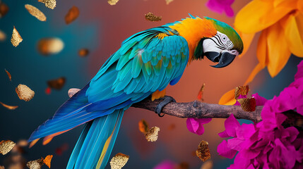 Obraz premium Vibrant Macaw Perched on Branch
