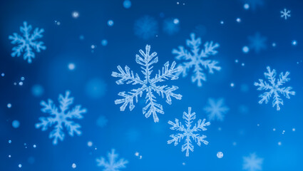 Stunning blue snowflakes scattered across a cool winter background, perfect for seasonal themes. Generative AI