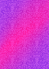 Hand-drawn abstract vertical ornament. Neon gradient (plastic pink to proton purple) background and glowing pattern on it. Cloth texture. Digital artwork, A4. (pattern: pv02e)