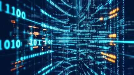 DNA molecule concept. Conversion of DNA into binary code. Genome expressed in binary code. Technology view of a DNA molecule with altered genes. 3D depiction.