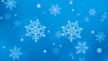 Stunning blue snowflakes scattered across a cool winter background, perfect for seasonal themes. Generative AI