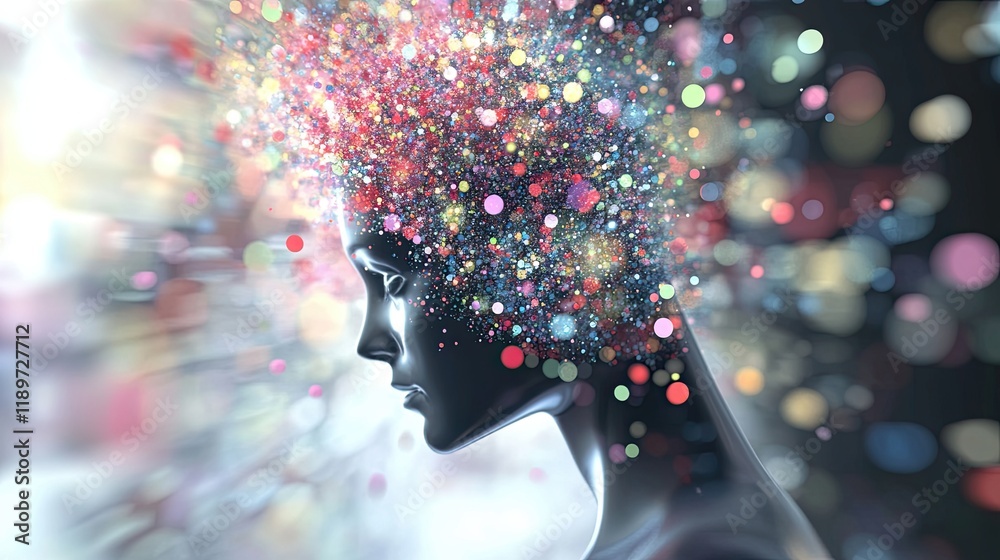 Poster exploring the depths of creativity through vibrant thoughts and ideas in a surreal representation