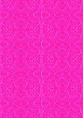 Hand-drawn abstract seamless ornament. Neon pink (plastic pink) background and glowing pattern on it. Cloth texture. Digital artwork, A4. (pattern: p02-2e)