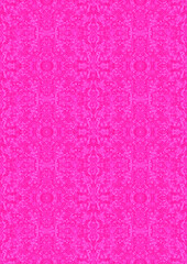 Hand-drawn abstract seamless ornament. Neon pink (plastic pink) background and glowing pattern on it. Cloth texture. Digital artwork, A4. (pattern: p06e)