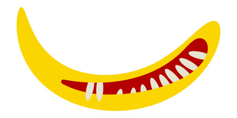 Funny cartoon monster mouth. Creature lips with teeth and fangs. Mouth mask for Halloween. Vector illustration isolated on white background.