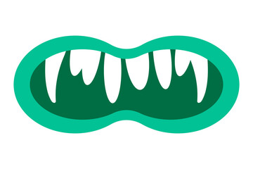 Funny cartoon monster mouth. Creature lips with teeth and fangs. Mouth mask for Halloween. Vector illustration isolated on white background.