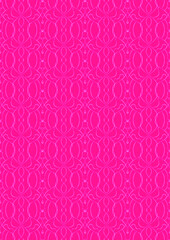 Hand-drawn abstract seamless ornament. Neon pink (plastic pink) background and glowing pattern on it. Cloth texture. Digital artwork, A4. (pattern: p08-1f)