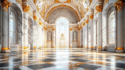 Obraz premium Luxurious grand hall with marble columns and ornate gold detailing