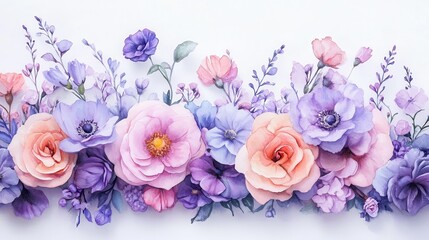 Elegant watercolor floral arrangement with pink and purple flowers