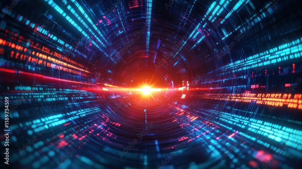 Aufkleber Futuristic Digital Landscape with Programming Code and Cyberpunk Aesthetics