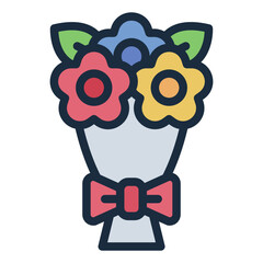 Flower bouquet filled line icon for decoration and gifting in events
