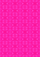 Hand-drawn abstract seamless ornament. Neon pink (plastic pink) background and glowing pattern on it. Cloth texture. Digital artwork, A4. (pattern: p10-3f)