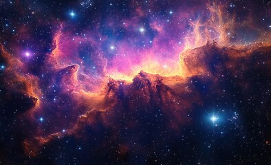 Vibrant Colorful Cosmic Nebula with Star Clusters and Swirling Clouds