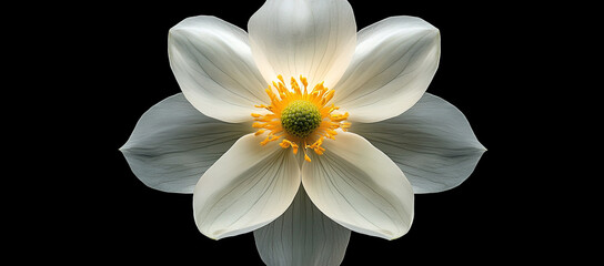 Fototapeta premium Close-up of a White Daisy with Yellow Petals on a Black Background