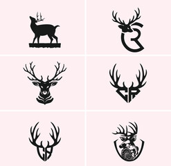 hunting Deer Duck and fish minimalist logo design	