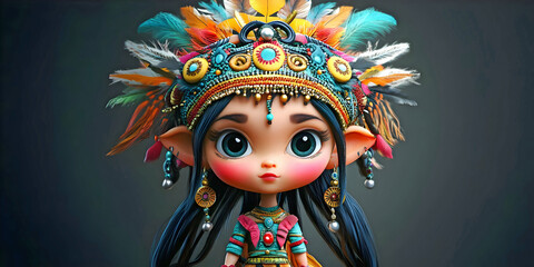 portrait of  a girl in headdress, ai generated.