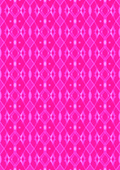 Hand-drawn abstract seamless ornament. Neon pink (plastic pink) background and glowing pattern on it. Cloth texture. Digital artwork, A4. (pattern: p12f)