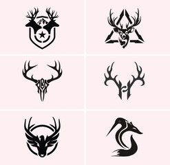 hunting Deer Duck and fish minimalist logo design	